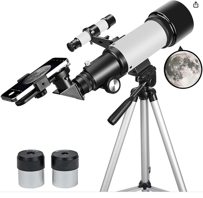 Telescope for Adults Beginners, 70mm Aperture 400mm AZ Mount Fully Multi-Coated Optics Refractor Portable Telescopes, Travel Telescope with Tripod Phone Adapter